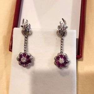 Earrings White gold with diamonds and ruby